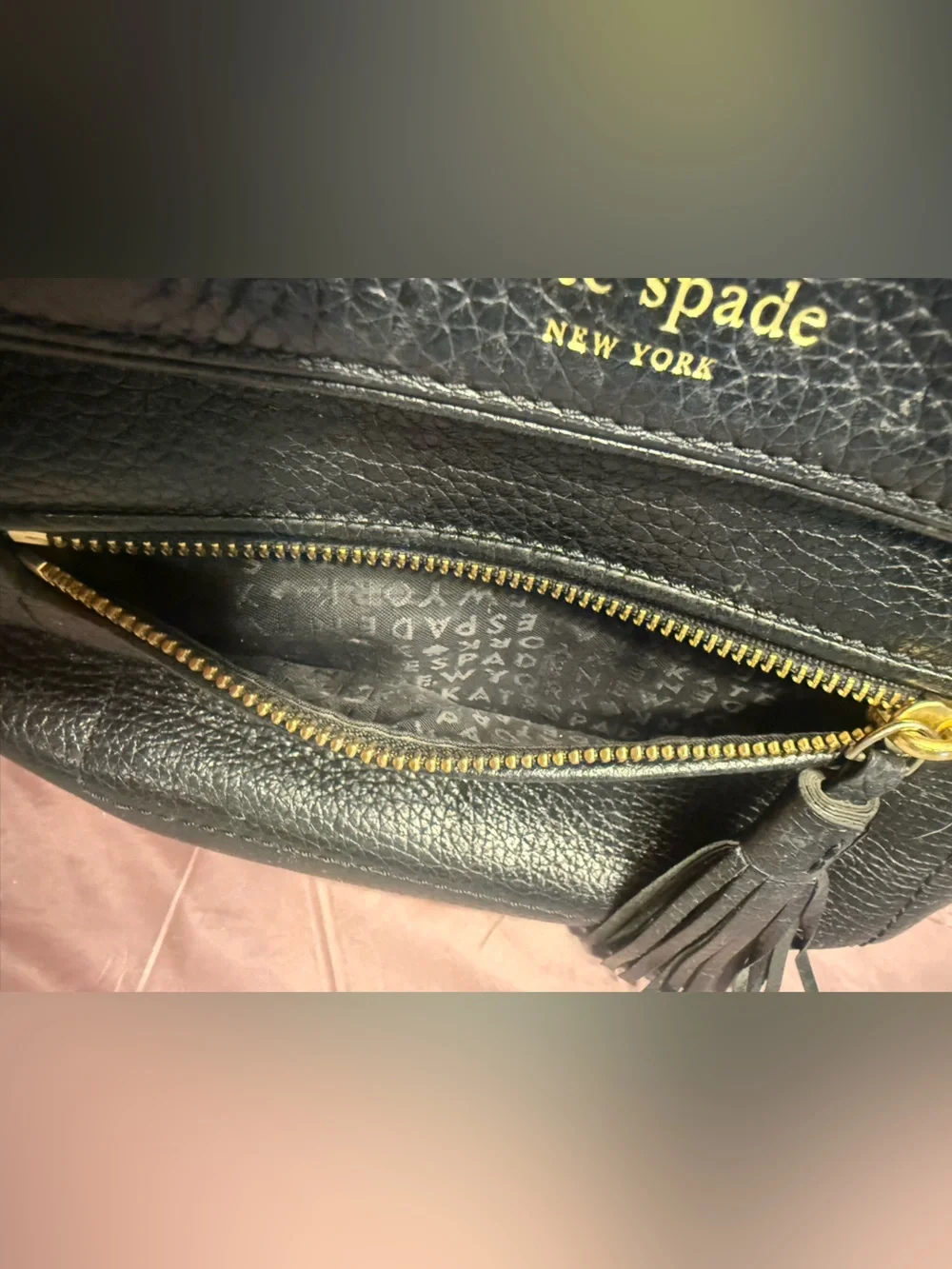 kate spade Black Pebbled Leather Backpack with Gold Hardware
